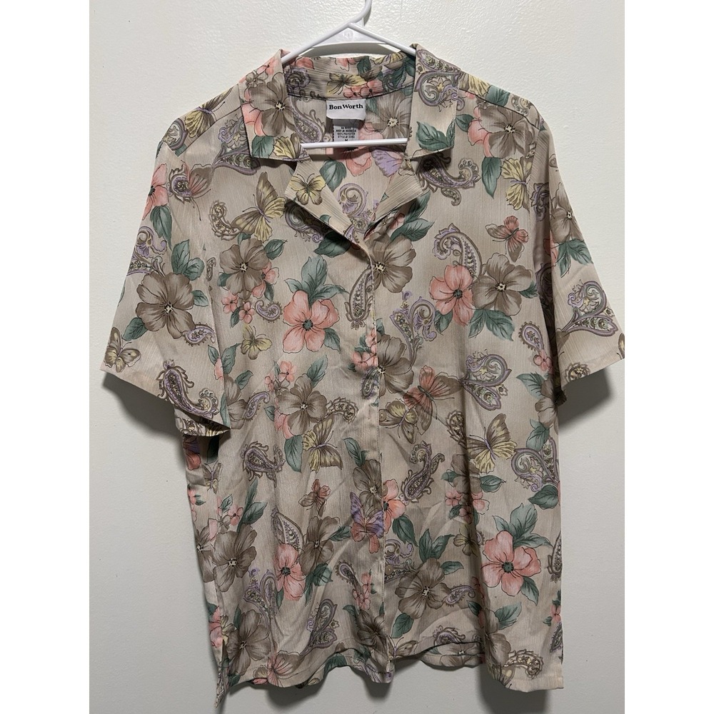 Vintage 90s Bon Worth Y2K Floral Paisley Butterfly Blouse Size M